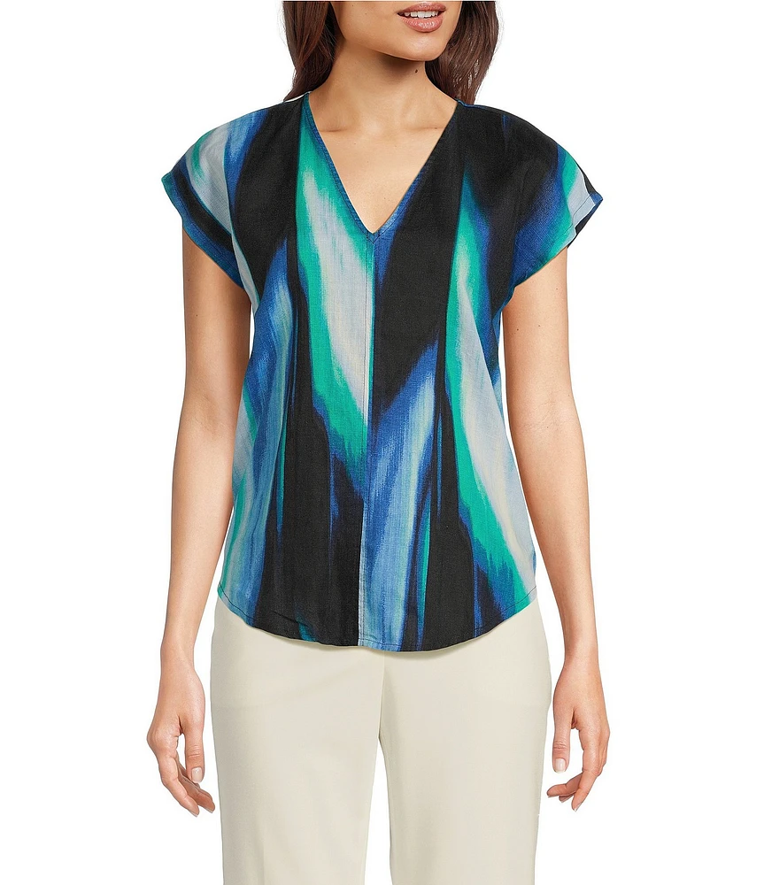 DKNY by Donna Karan Linen V-Neck Cap Sleeve Top