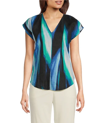 DKNY by Donna Karan Linen V-Neck Cap Sleeve Top