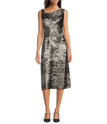 DKNY by Donna Karan Liquid Velvet A-Line Cowl Neck Sleeveless Midi Dress