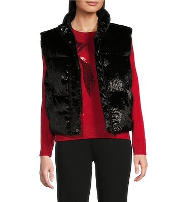 DKNY by Donna Karan Lurex Velvet Sleeveless Puffer Vest