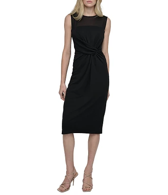 DKNY by Donna Karan Mesh Crew Neck Twisted Front Sheath Dress