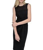 DKNY by Donna Karan Mesh Crew Neck Twisted Front Sheath Dress