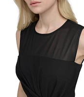 DKNY by Donna Karan Mesh Crew Neck Twisted Front Sheath Dress