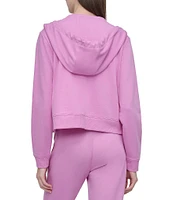 DKNY by Donna Karan Metallic Bubble Logo Knit Drawstring Long Sleeve Front Zip Hoodie Jacket