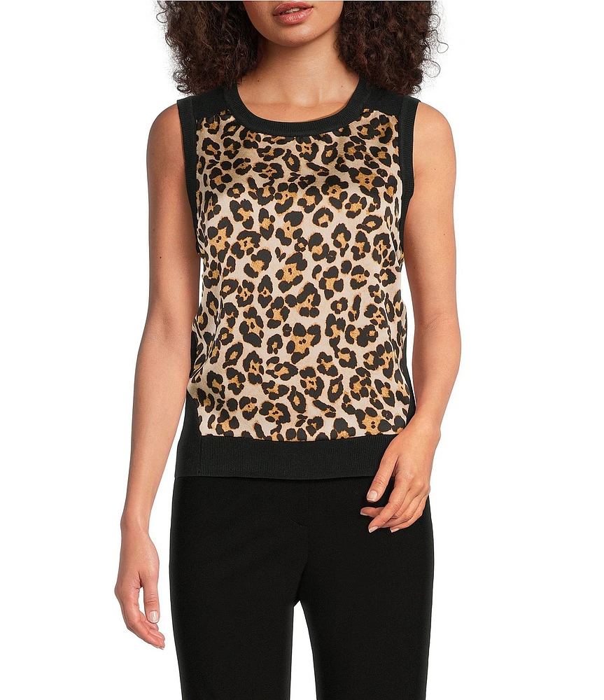 DKNY by Donna Karan Mix Media Crew Neck Sleeveless Top