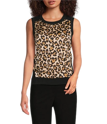 DKNY by Donna Karan Mix Media Crew Neck Sleeveless Top