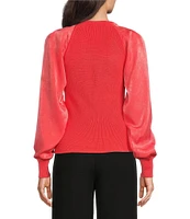 DKNY by Donna Karan Mixed Media Knit V-Neck Long Sleeve Sweater