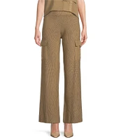 DKNY by Donna Karan Mixed Media Satin Pocket Wide Leg Cargo Pant