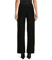 DKNY by Donna Karan Mixed Media Satin Pocket Wide Leg Cargo Pant