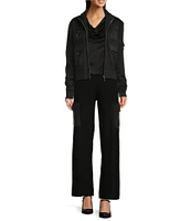 DKNY by Donna Karan Mixed Media Satin Pocket Wide Leg Cargo Pant