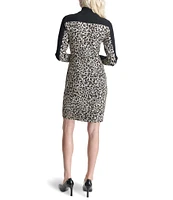 DKNY by Donna Karan Mock Neck Animal Print Knit Sheath Dress