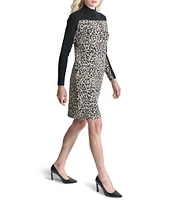 DKNY by Donna Karan Mock Neck Animal Print Knit Sheath Dress