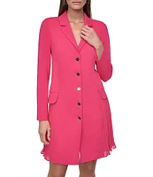 DKNY by Donna Karan Notch Collar Long Sleeve Pleated Button Front Blazer Dress