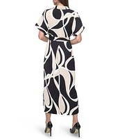 DKNY by Donna Karan Petite Size Collared Neck Short Sleeve Tie Sash Belt Shirt Dress