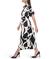 DKNY by Donna Karan Petite Size Collared Neck Short Sleeve Tie Sash Belt Shirt Dress