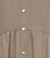 DKNY by Donna Karan Petite Size Crew Neck 3/4 Sleeve Button Front Shirt Dress