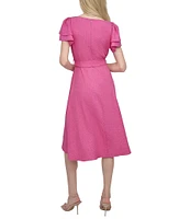 DKNY by Donna Karan Petite Size Short Sleeve V-Neck Wrap Dress