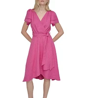 DKNY by Donna Karan Petite Size Short Sleeve V-Neck Wrap Dress