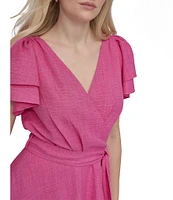 DKNY by Donna Karan Petite Size Short Sleeve V-Neck Wrap Dress