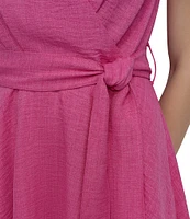 DKNY by Donna Karan Petite Size Short Sleeve V-Neck Wrap Dress