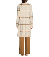 DKNY by Donna Karan Petite Size Windowpane Plaid Wool Envelope Collar Single Breasted Walker Coat