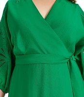 DKNY by Donna Karan Plus Size 3/4 Sleeve V-Neck Tie Waist Faux Wrap Dress