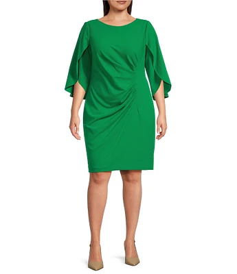 DKNY by Donna Karan Plus Size Boat Neck Open Tulip Elbow Sleeve Sheath Dress