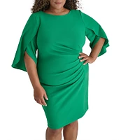 DKNY by Donna Karan Plus Size Boat Neck Open Tulip Elbow Sleeve Sheath Dress