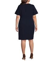 DKNY by Donna Karan Plus Size Crew Neck Short Sleeve Wrap Skirt Overlay Dress