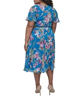 DKNY by Donna Karan Plus Size Floral Print Chiffon Midi Dress