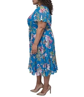 DKNY by Donna Karan Plus Size Floral Print Chiffon Midi Dress