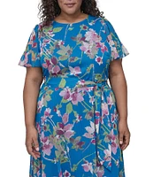 DKNY by Donna Karan Plus Size Floral Print Chiffon Midi Dress