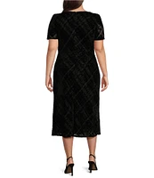 DKNY by Donna Karan Plus Size Plaid Print V-Neck Short Puff Sleeves Empire Shirred Dress