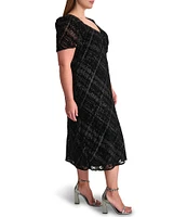 DKNY by Donna Karan Plus Size Plaid Print V-Neck Short Puff Sleeves Empire Shirred Dress