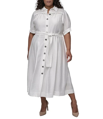 DKNY by Donna Karan Plus Size Short Sleeve Button Front Midi Dress