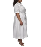 DKNY by Donna Karan Plus Size Short Sleeve Button Front Midi Dress