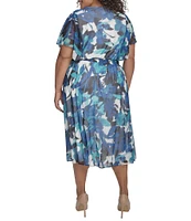 DKNY by Donna Karan Plus Size Short Sleeve Printed Blouson Midi Dress