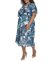 DKNY by Donna Karan Plus Size Short Sleeve Printed Blouson Midi Dress
