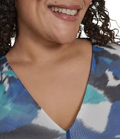 DKNY by Donna Karan Plus Size Short Sleeve Printed Blouson Midi Dress
