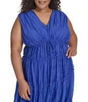 DKNY by Donna Karan Plus Size Sleeveless V-Neck Pleated Dress