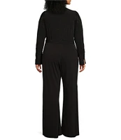 DKNY by Donna Karan Plus Size Surplice V-Neck Long Sleeve Front Tie Wide Leg Jumpsuit