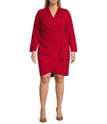 DKNY by Donna Karan Plus Size V-Neck Long Sleeve Tie Waist Faux Wrap Dress