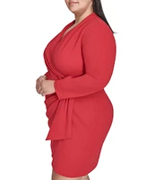 DKNY by Donna Karan Plus Size V-Neck Long Sleeve Tie Waist Faux Wrap Dress