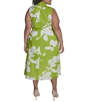 DKNY by Donna Karan Plus Size V-Neck Printed Fit and Flare Midi Dress