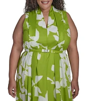 DKNY by Donna Karan Plus Size V-Neck Printed Fit and Flare Midi Dress