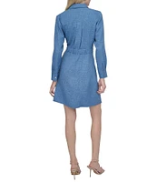DKNY by Donna Karan Point Collar Long Sleeve Button Front Melange Washer Shirtdress