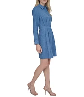 DKNY by Donna Karan Point Collar Long Sleeve Button Front Melange Washer Shirtdress
