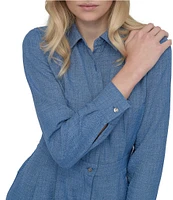DKNY by Donna Karan Point Collar Long Sleeve Button Front Melange Washer Shirtdress