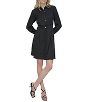 DKNY by Donna Karan Point Collar Long Sleeve Button Front Melange Washer Shirtdress