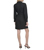 DKNY by Donna Karan Point Collar Long Sleeve Button Front Melange Washer Shirtdress